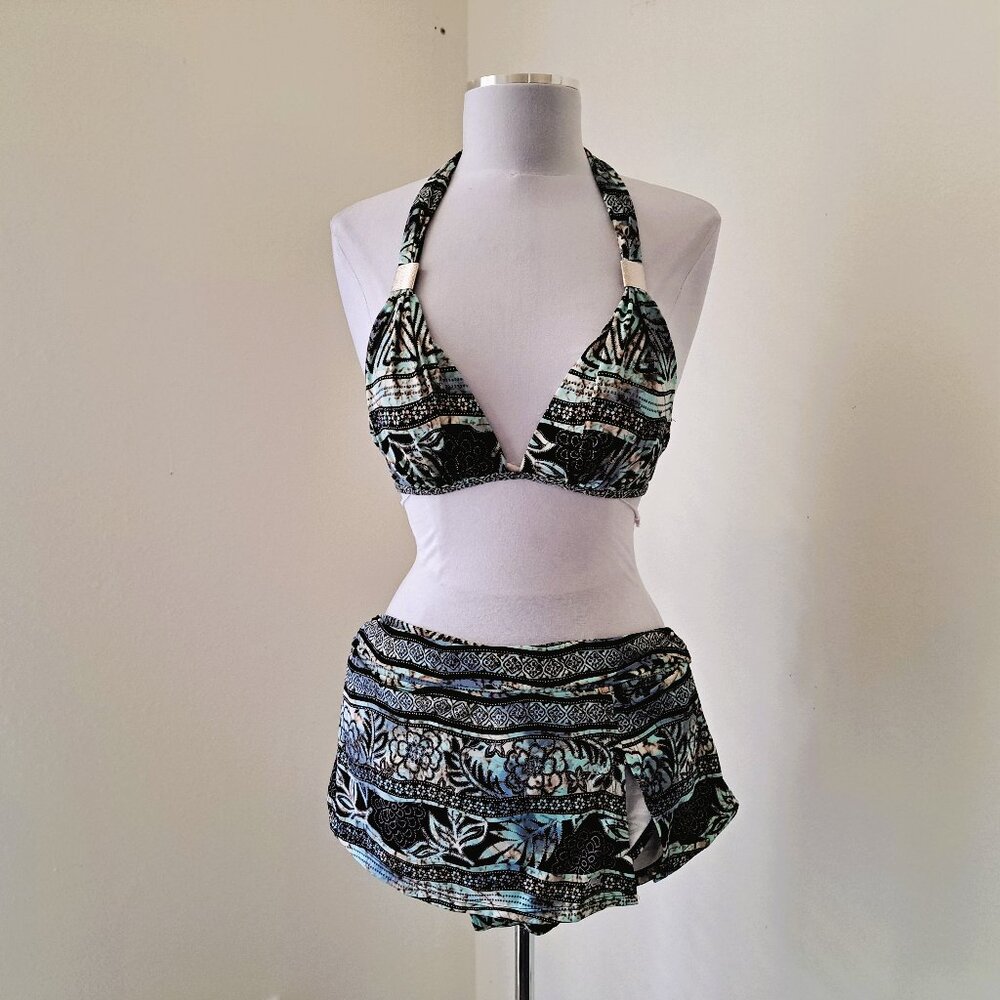Heat Swimwear Bikini Halter/Skirt Print Size S Multicolor